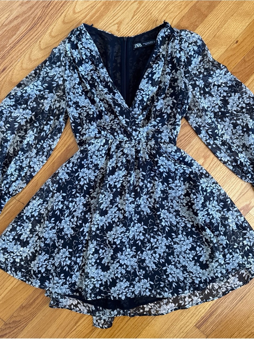 Black & White Floral Print Mini Dress